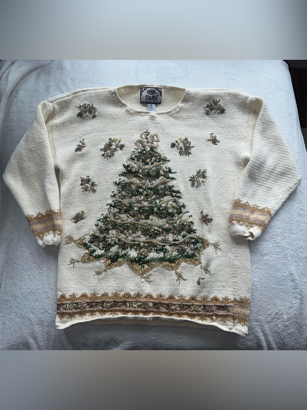 Vintage Tiara International Festive Embroidered Christmas Holiday Sweater XL
